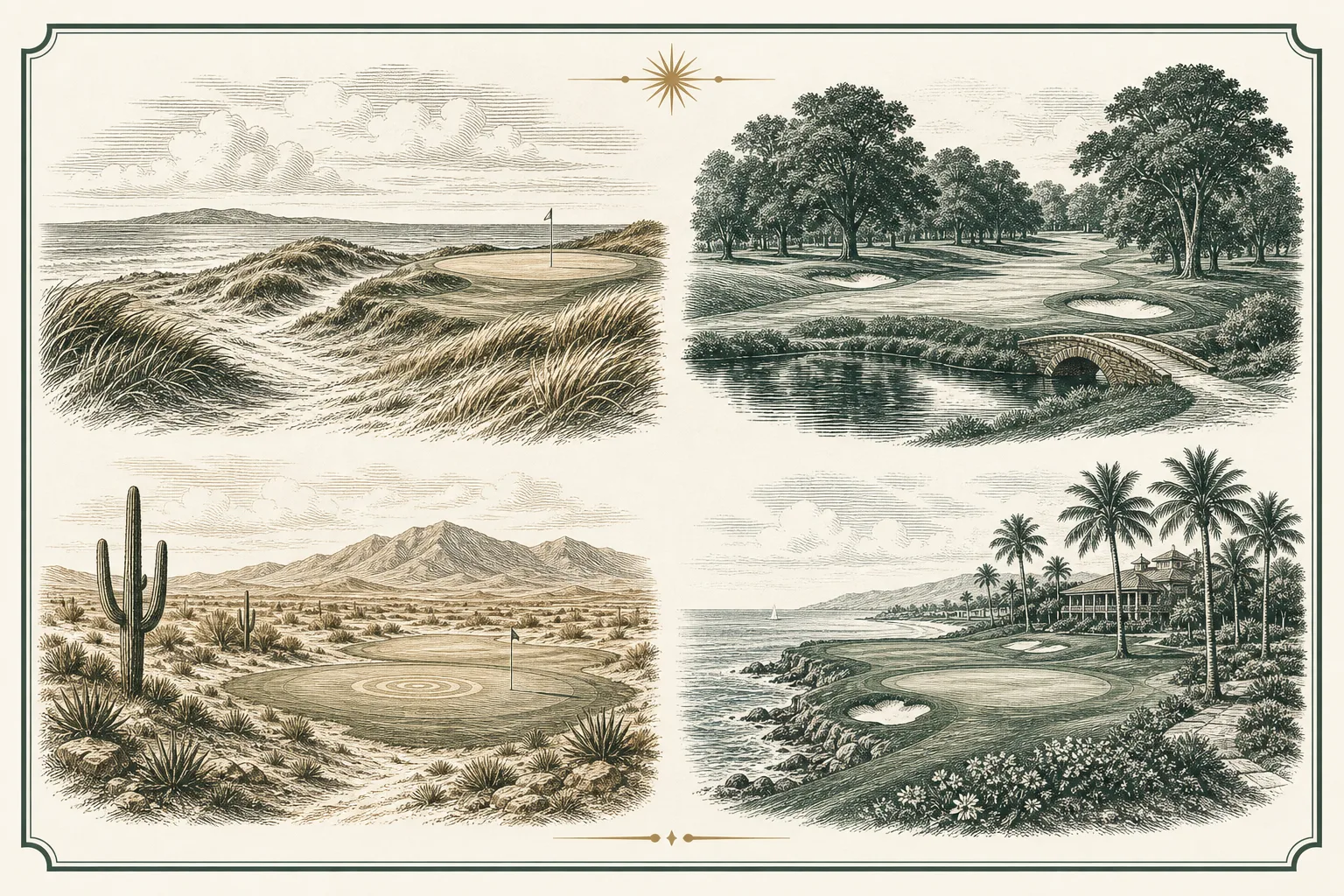 Engraved plate for Links, Parkland, Desert, Resort: Course Types Explained